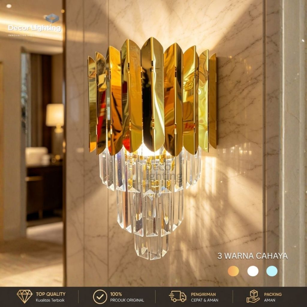 Lampu Hias Dinding Indoor Kristal Classic Modern Gold untuk Ruang Tamu, Lobby Hotel, Kamar Tidur | C