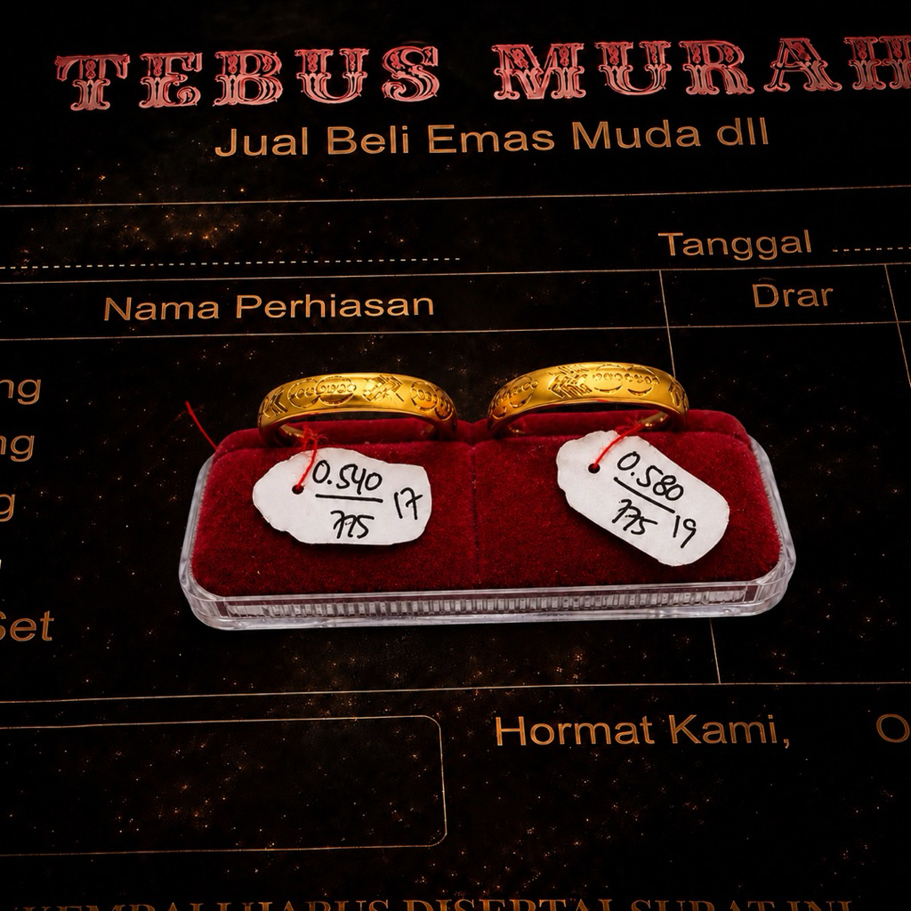Cincin nikah sepasang emas asli 2gram kadar 875 ada surat perhiasan
