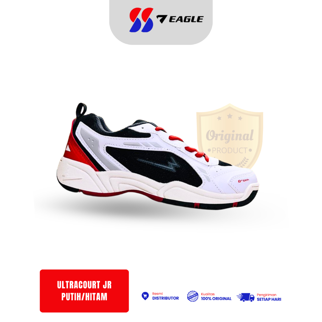 Sepatu Badminton Eagle Anak-anak Ultracourt JR Original- Putih/Hitam