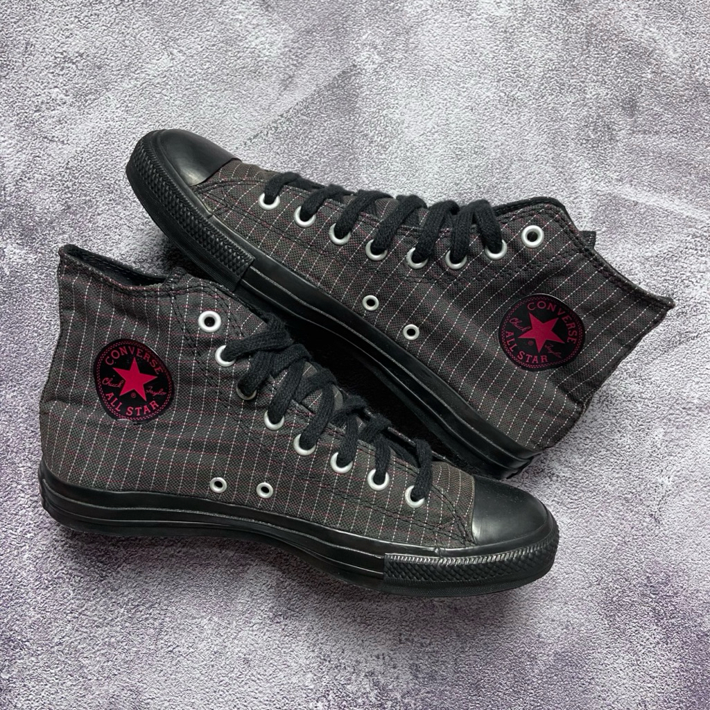 [Size 41.5] Rare 2006 Converse Chuck Taylor All Star High Black Tips Plaid Stitch Red Second Origina