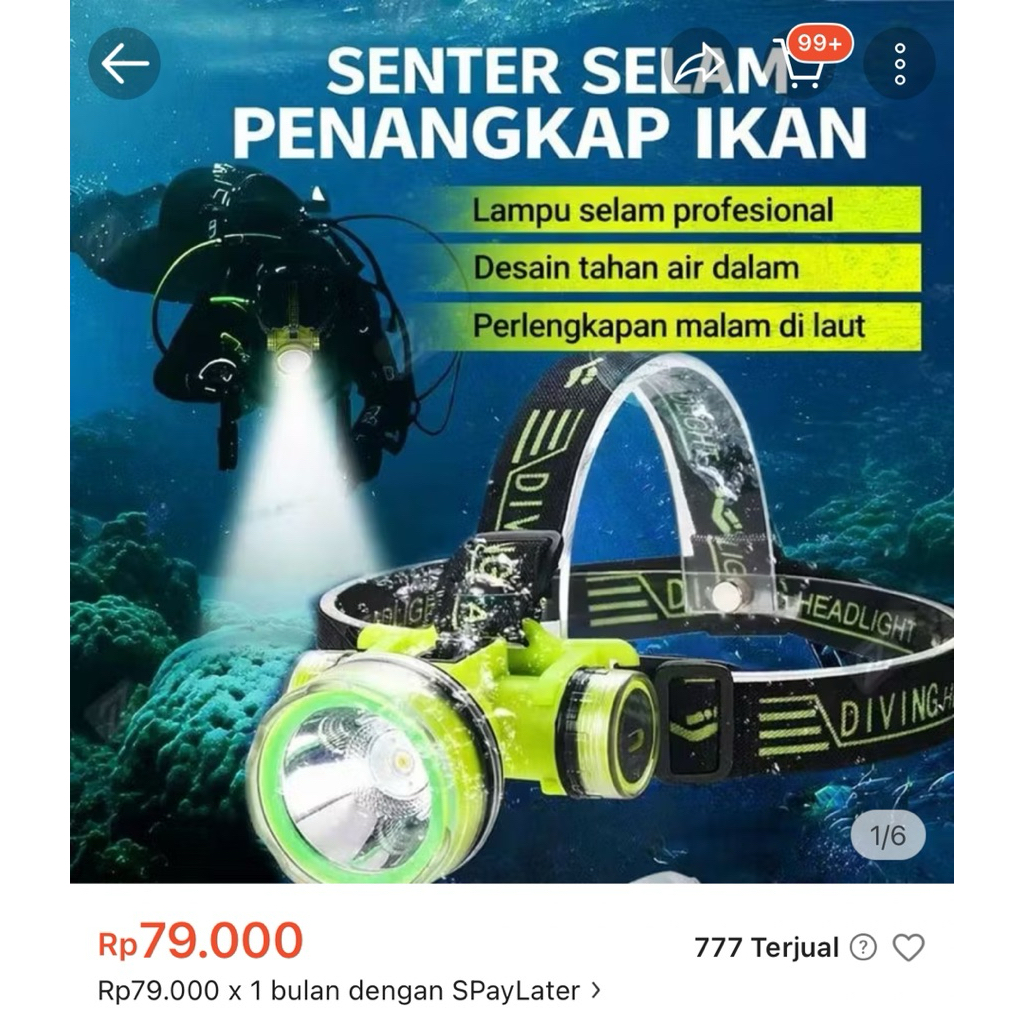 Senter kepala selam baru bekas endorse cahaya kuning jarak jauh
