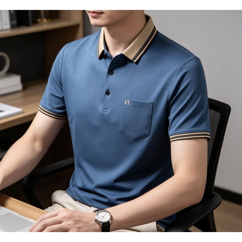 ERKaos Polo Shirt Pria Kerah Trendi Formal Kasual Size M - XXL Kain Cvc Laqos Pique Hexagon Slimfit