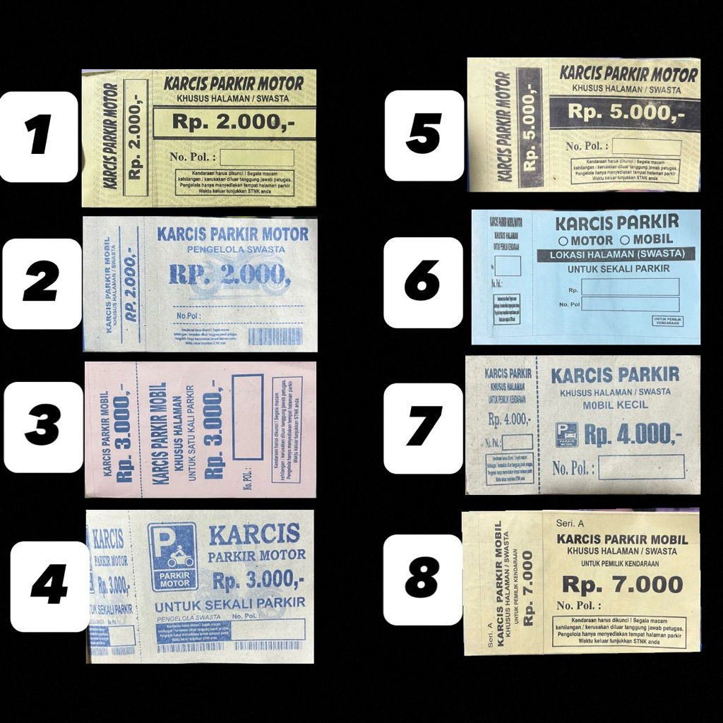 KARCIS PARKIR SEPEDA MOTOR UNIVERSAL 2000 3000 5000