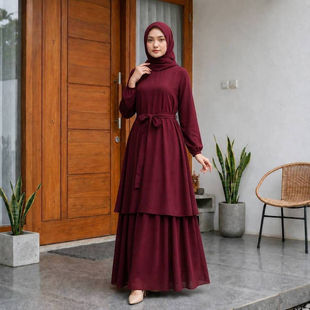 Gamis Malaysia Dewasa Ceruty Babydoll Terbaru Ld 100 - Ld 130 Full Puring Real Pick