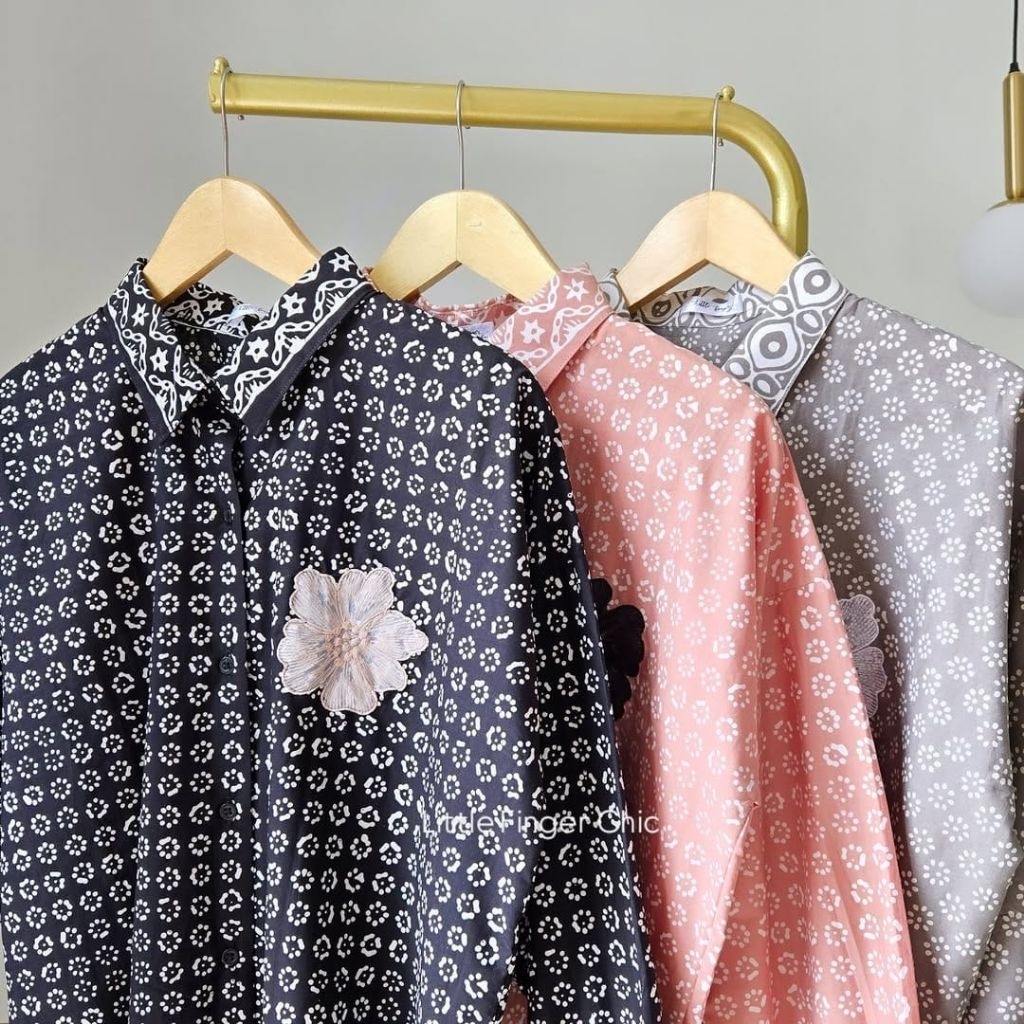 Floral Organza Batik Shirt, Atasan Batik Wanita Modern