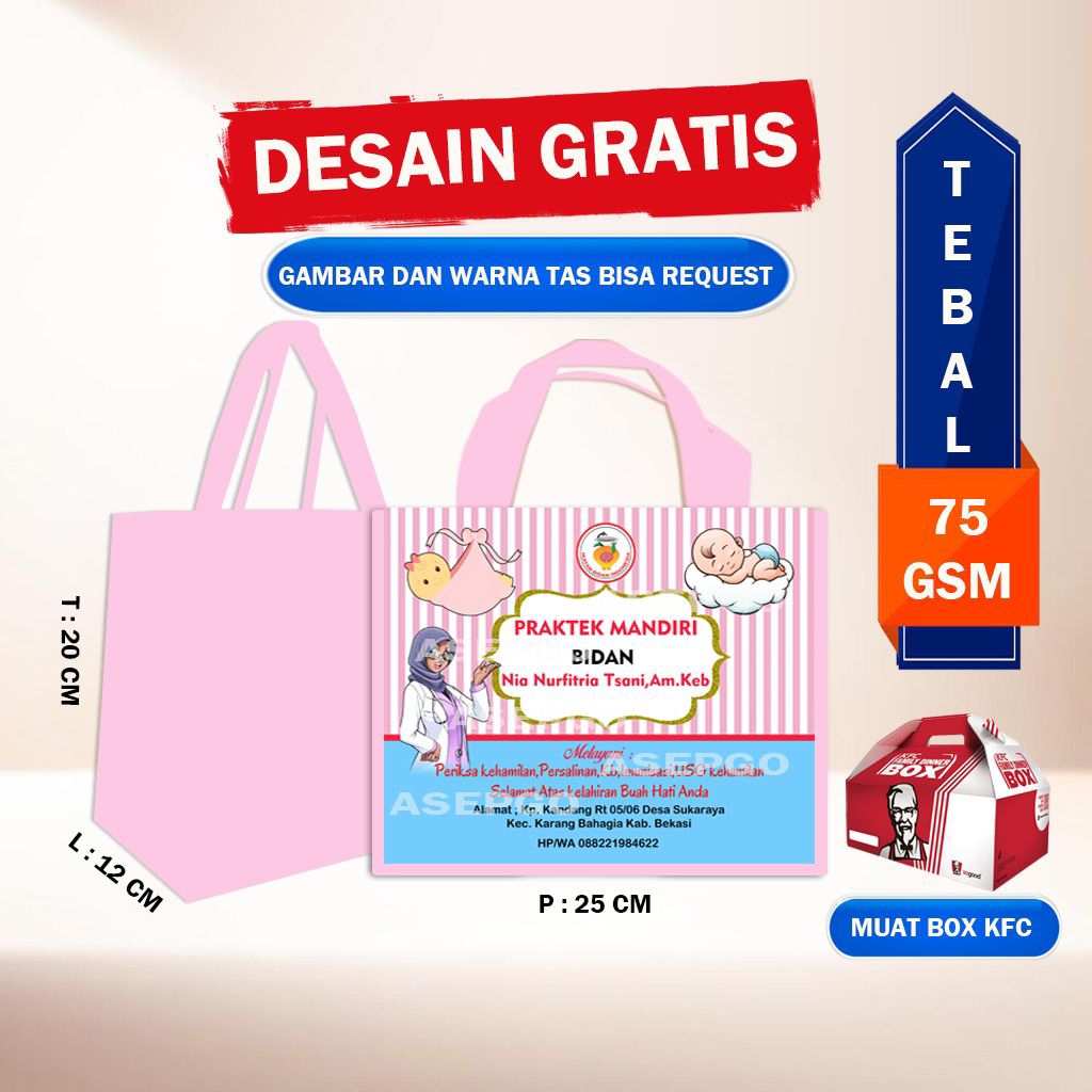 Tas Souvenir Bidan Custom KIA Dokter Persalinan Partus Praktek Mandiri Perawat Pakai Nama Gelar