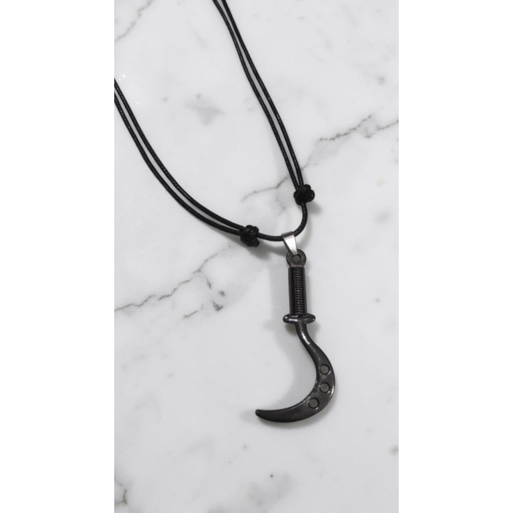 Kalung Tali Liontin Celurit Lubang Tiga Gagang Ulir METAL GAUL IMPORT Fashion Pria Wanita Gold Silve