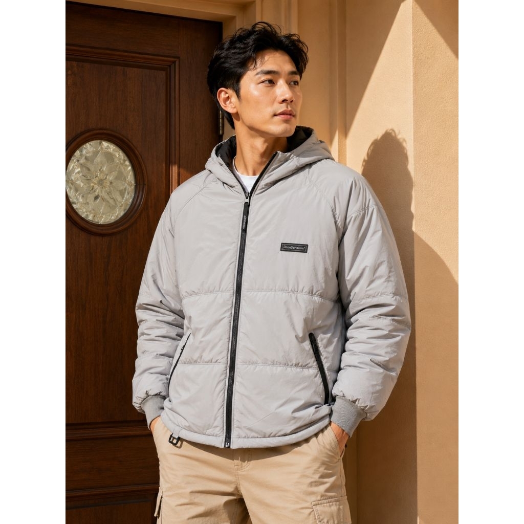 Jacket hoodie puffer reflektif bershka