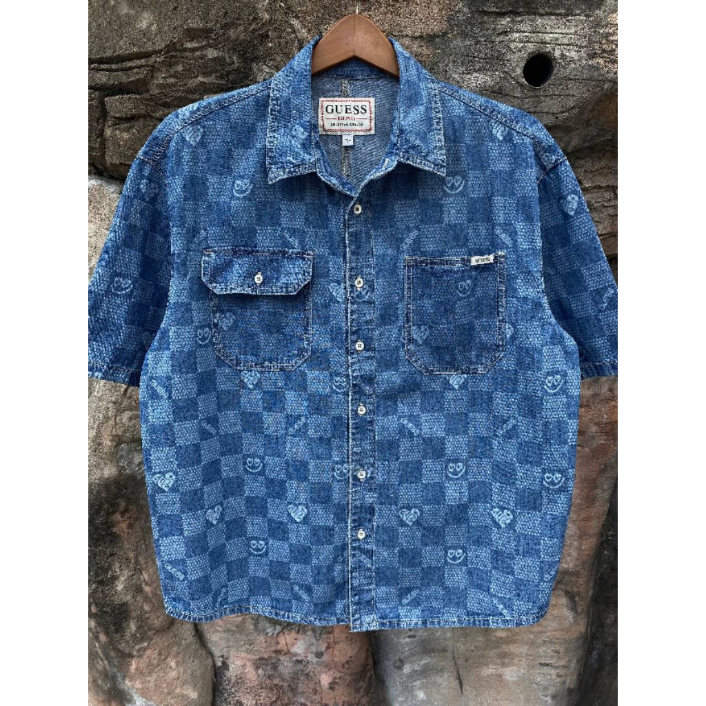 GUESS Checkered Pattern Denim Shirt size XL