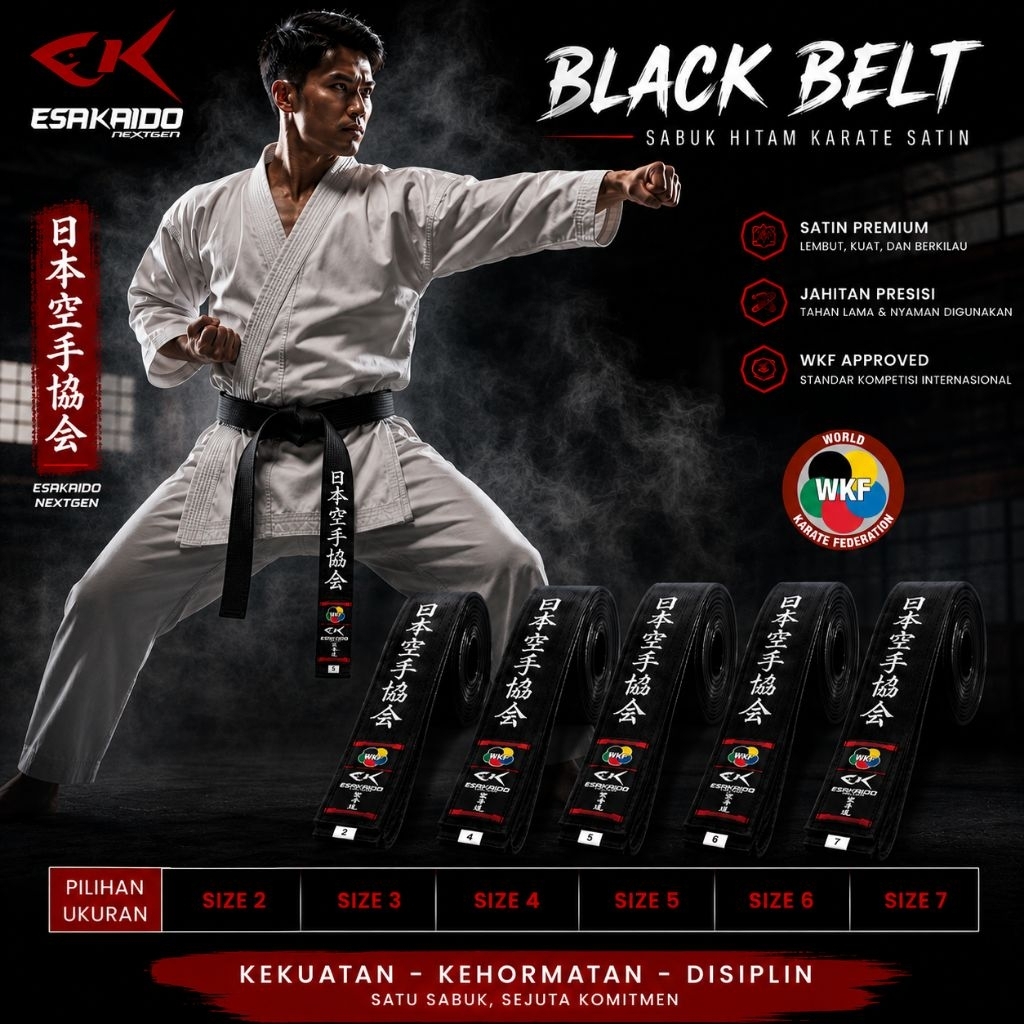 ESAKAIDO - SABUK KARATE SATIN BLACK