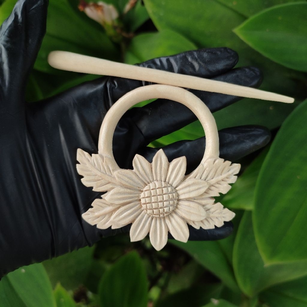 Tusuk konde kayu handmade Jepit Rambut estetik motif bunga Hiasan Rambut estetik Hair clip Hair stic