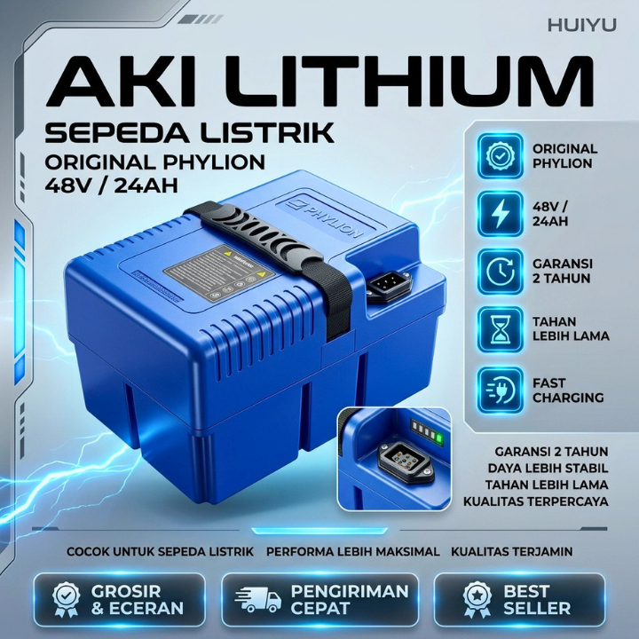 Aki Lithium Sepeda Listrik Phylion 48V 24AH Original | Baterai Lithium E-Bike Awet