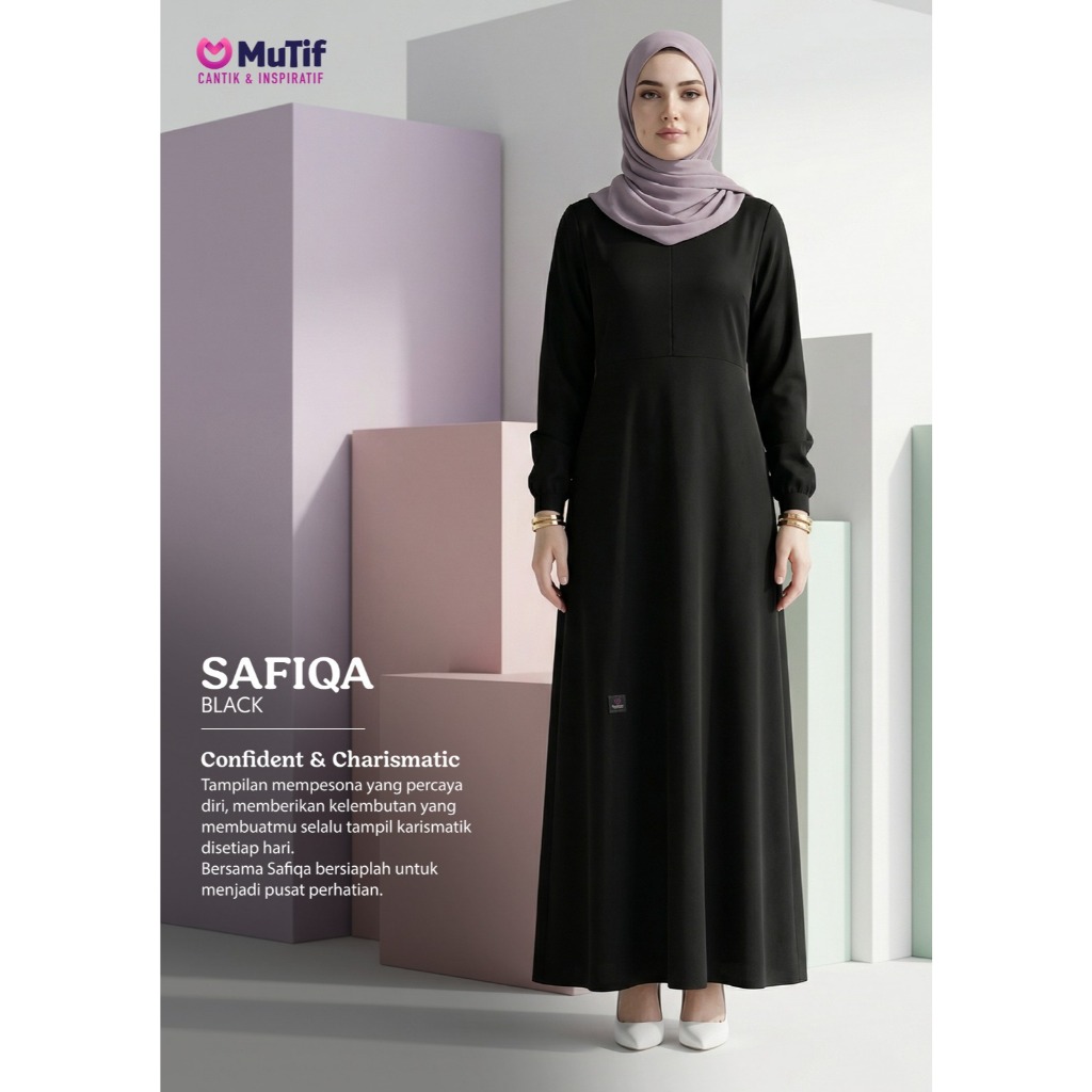 GAMIS MUTIF Safiqa Black / Gamis Mutif Safiqa Black / Dress Muslim - shafeeaofficial