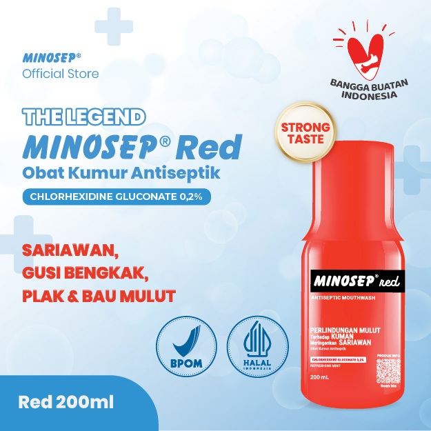 Minosep RED Antiseptik Kumur STRONG taste obat sariawan gusi bengkak plak bau mulut