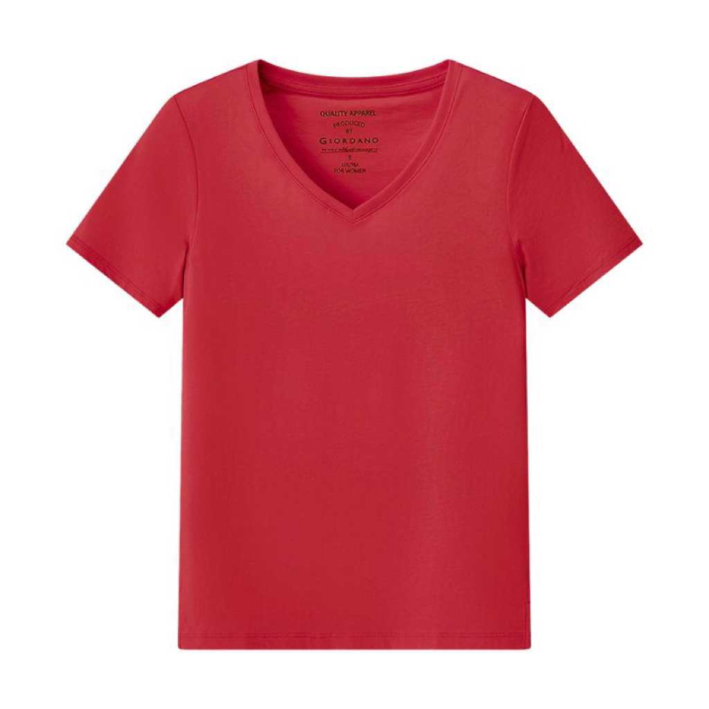 PRELOVED Giordano Women Cotton V-Neck Short Sleeve T-Shirt Red