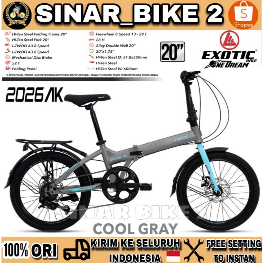 Sepeda Lipat EXOTIC 2026 AK 8 Speed Ukuran 16 & 20 Inch Rem Cakram Folding Bike