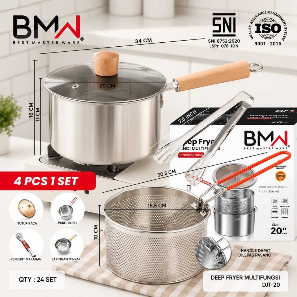 [BMW] Viyata Kartika - Deep Fryer 2L Pot jumbo set 4 in 1 / Panci penggorengan rebus stainless steel