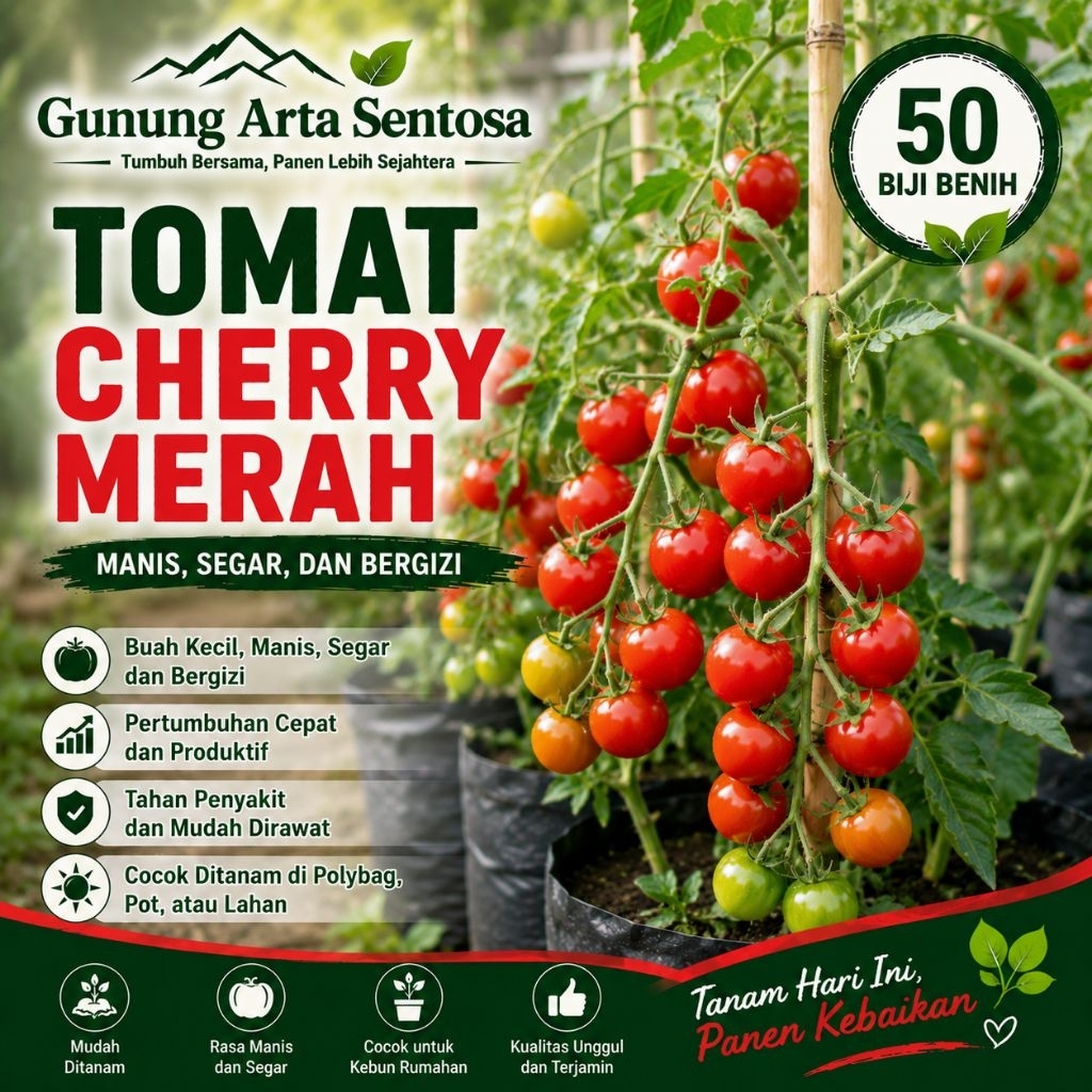Benih Tomat Cherry Merah 50 Biji | Cherry Tomato Seeds | Bibit Tomat Ceri Merah Mini Manis Segar Pre