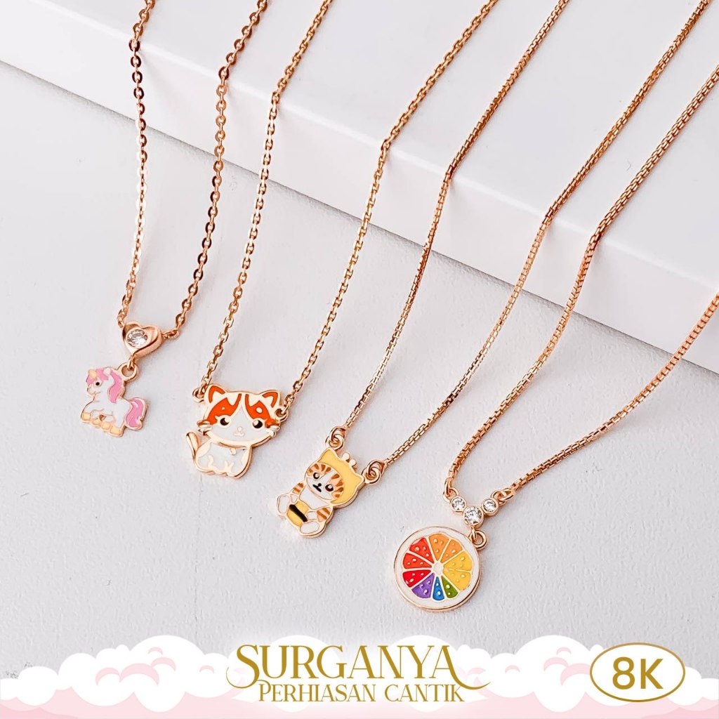 Kalung Emas Kadar 8K Model Kalung Anak Rantai Italy Santa dan Trixie Variasi Karakter Macan Gold