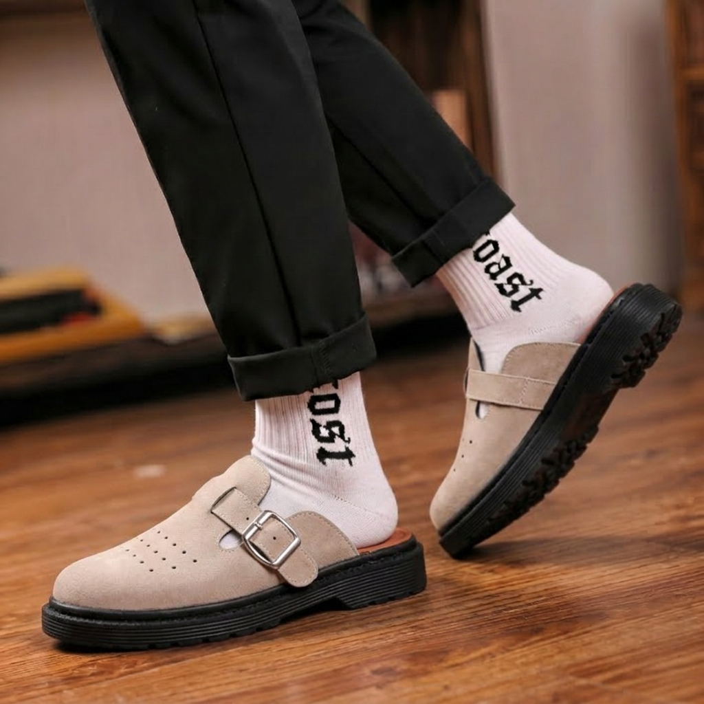 Sepatu Sandal Slide Pria Distro Upper Suede Sole Docmart
