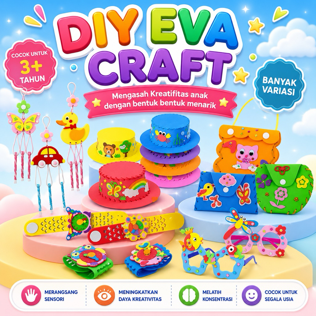 [EDUFUNTOYS] DIY EVA Craft Anak Kreatif – ,Lonceng angin, Kacamata, Topi, Jam Tangan, Tas Karakter