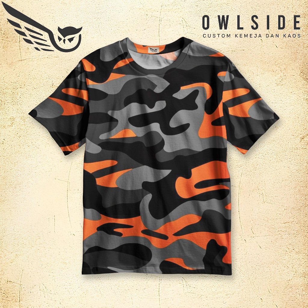 OWLSIDE Kaos Army Pria Loreng Orange | Kaos Camo Distro Casual Outdoor