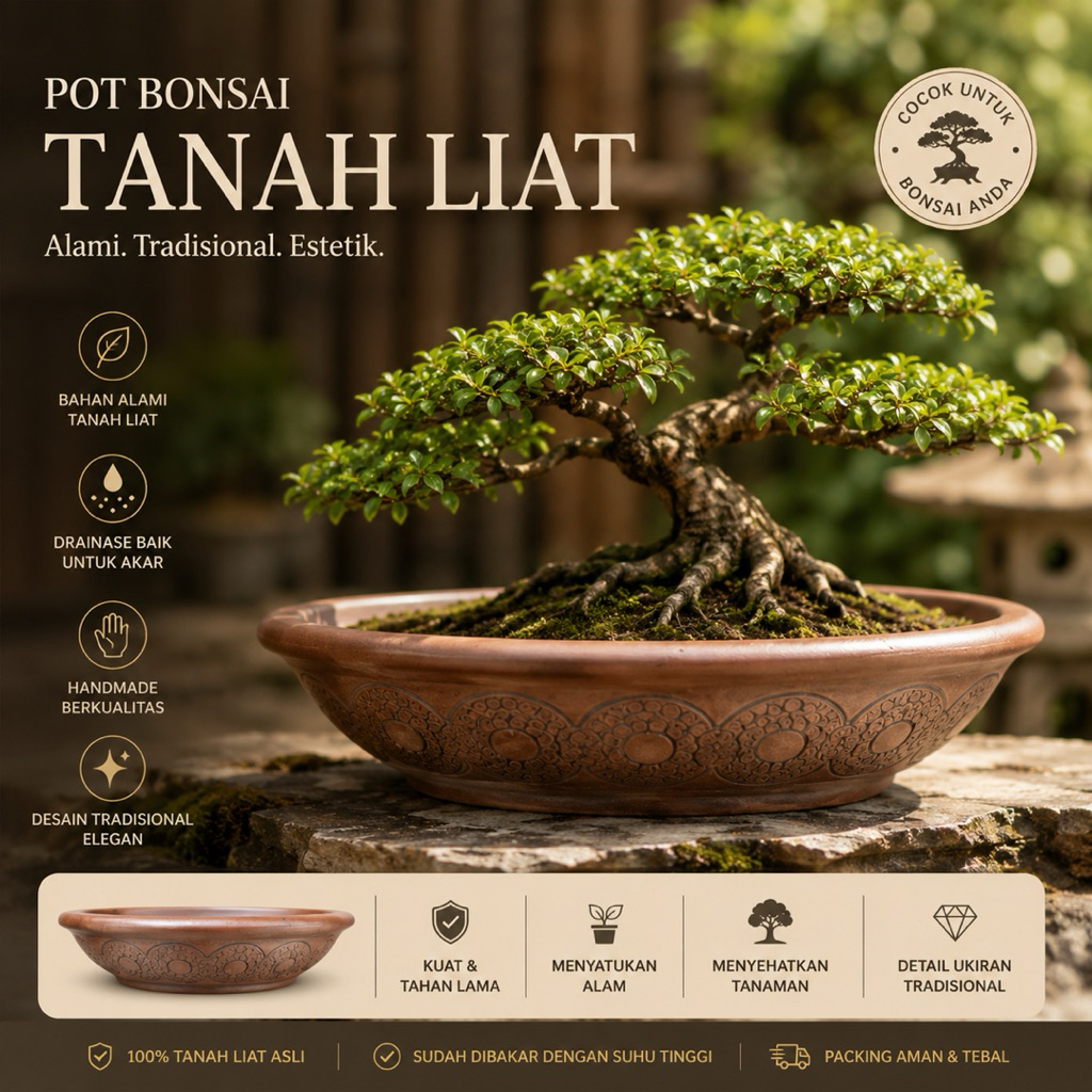 Pot Bonsai Keramik Gerabah Tanah Liat 20,27,34cm