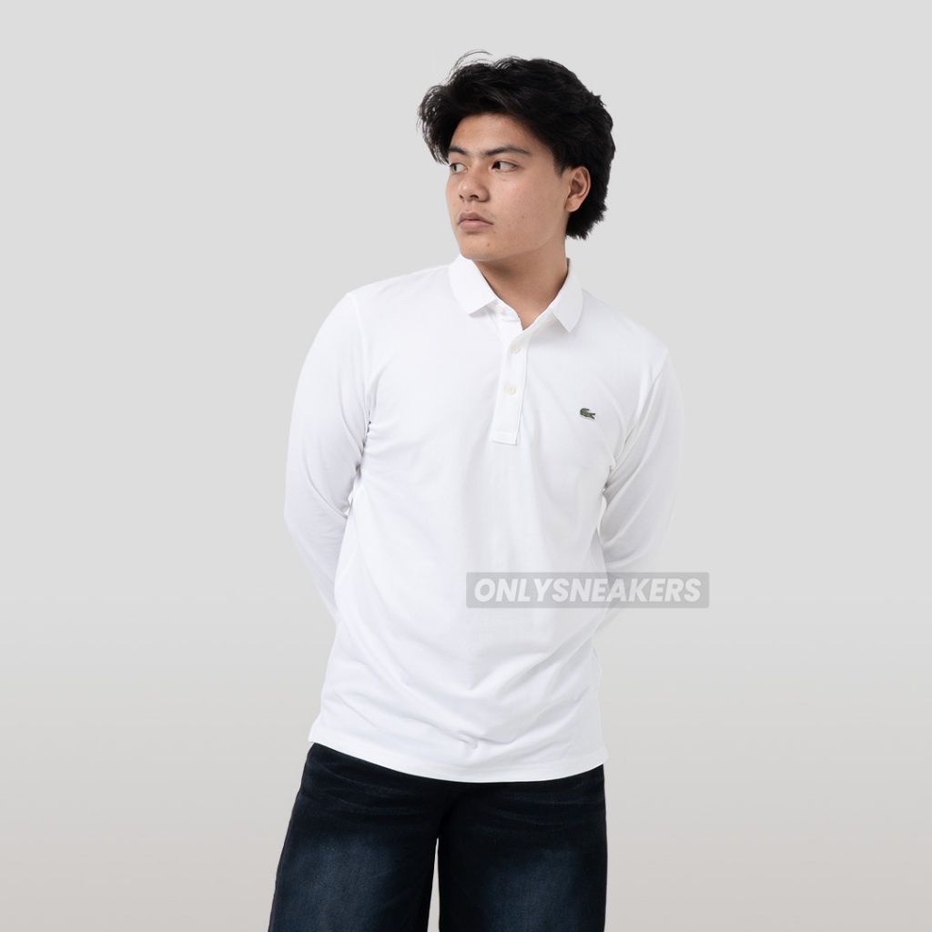 LACOSTE CLASSIC SLIM FIT COTTON PIQUE POLO LONG SLEEVE WHITE