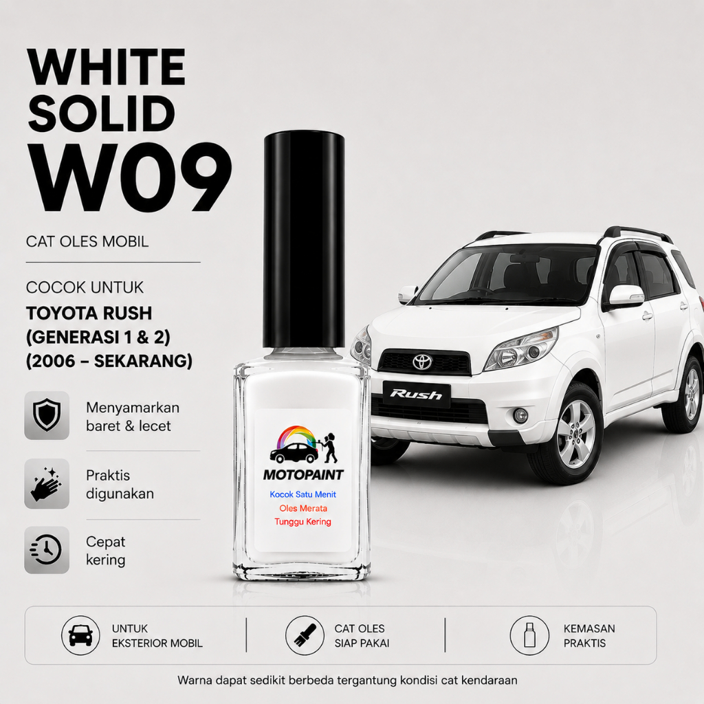 Motopaint White Solid W09 Cat Oles Penghilang Baret Mobil Toyota Rush Konde dan All New Rush Warna P