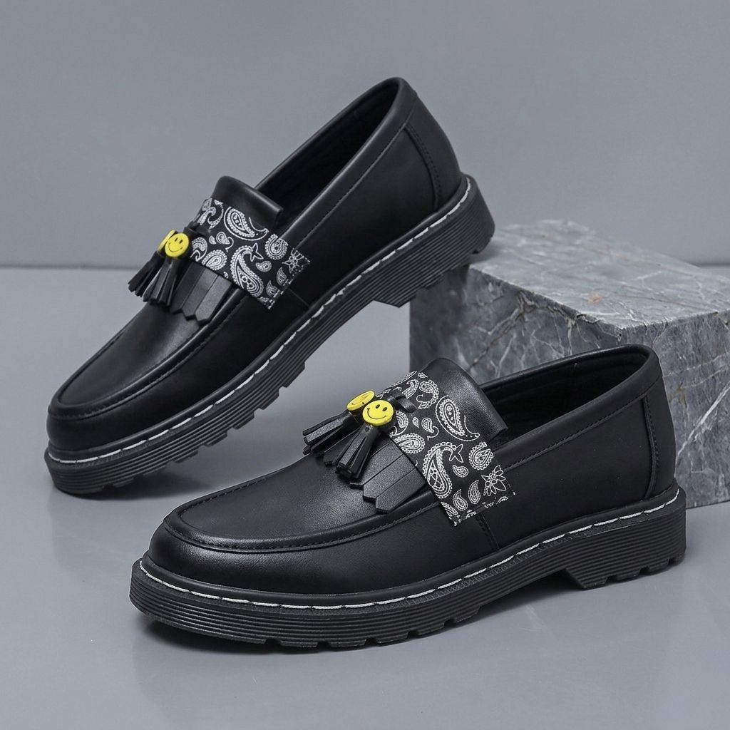 Sepatu Loafers Docmart Pria Casual Formal Motif Paisley Smile Skena Cowok