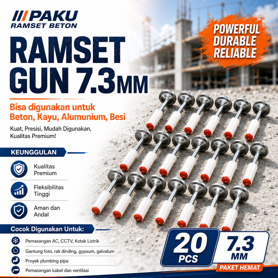 Isi Paku Beton Mini 25 Pcs 50 Pcs 100 Pcs Ramset 7.3MM Peluru Paku Mini Nail Fastening Gun Paku Beto