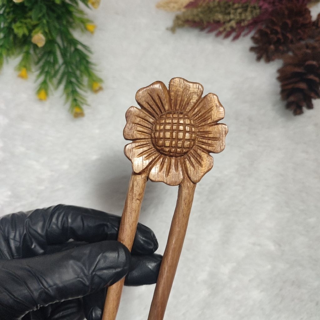 Tusuk konde Kayu handmade Jepit Rambut estetik Hiasan Rambut motif Bunga Flower hair stick Hair acce