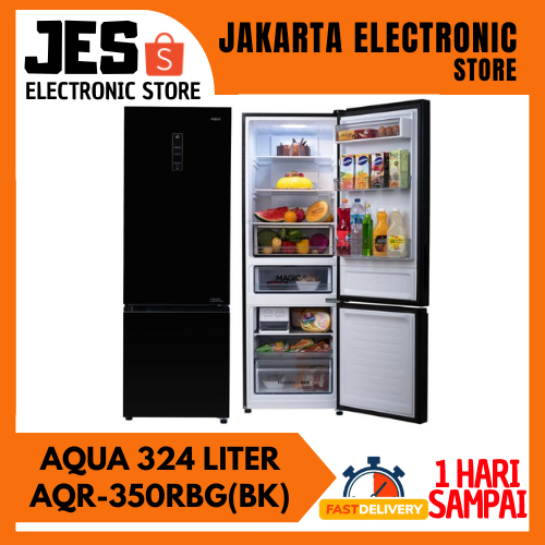 AQUA AQR-350RBG(BK) Kulkas 2 Pintu 324 Liter Inverter - AQR-350RBG-BK / AQR350RBGBK /EX DISPLAY