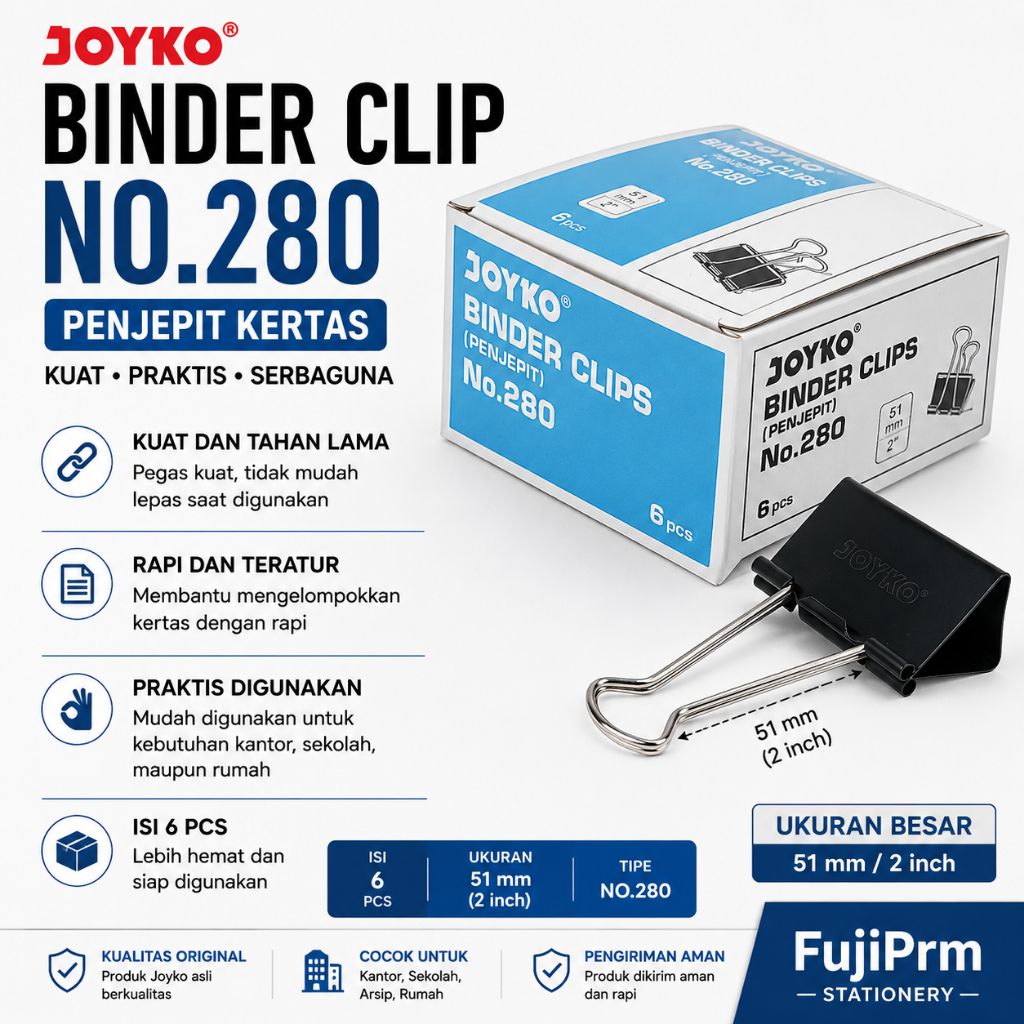 Binder Clip Joyko No 280 Penjepit Kertas Hitam 51mm Original Per Pcs Klip Kertas Besar