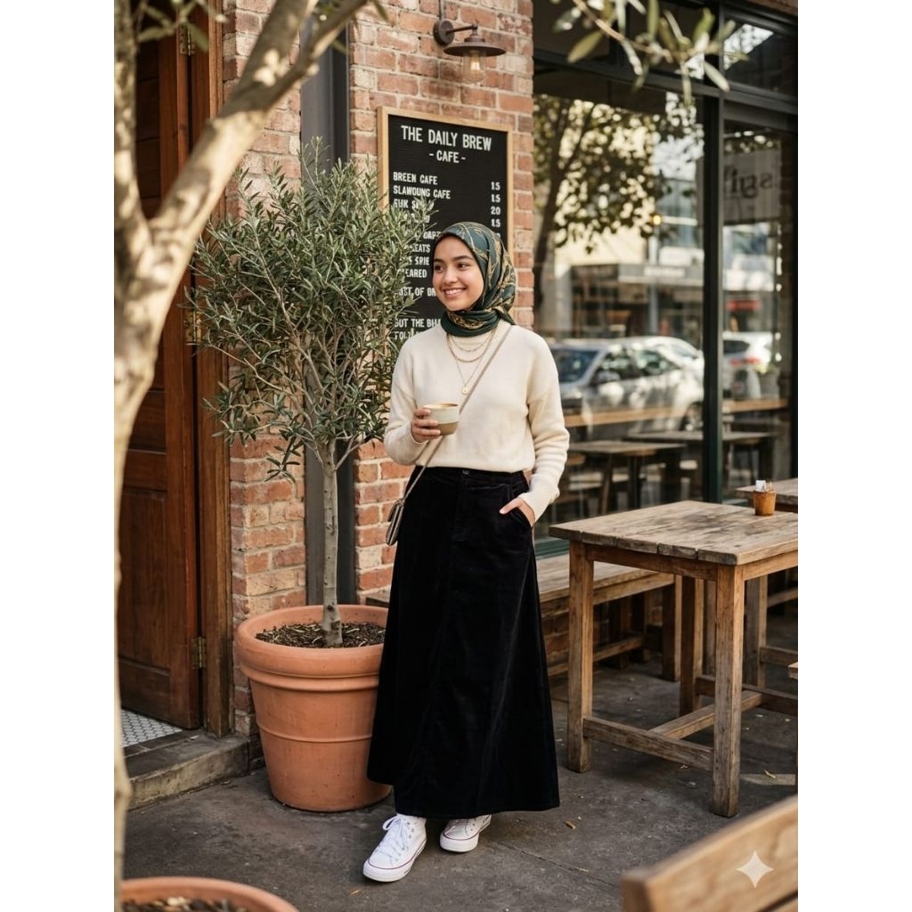 rok hitam panjang bludru rok wanita span