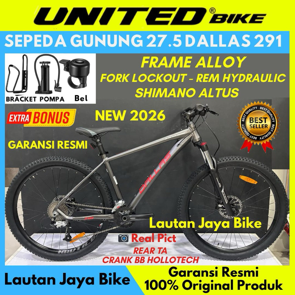 Sepeda Gunung 27.5 MTB UNITED DALLAS 381/DETROIT 2.0/2.1 Frame Alumunium 3x9 Speed Rem Hidrolik Terb