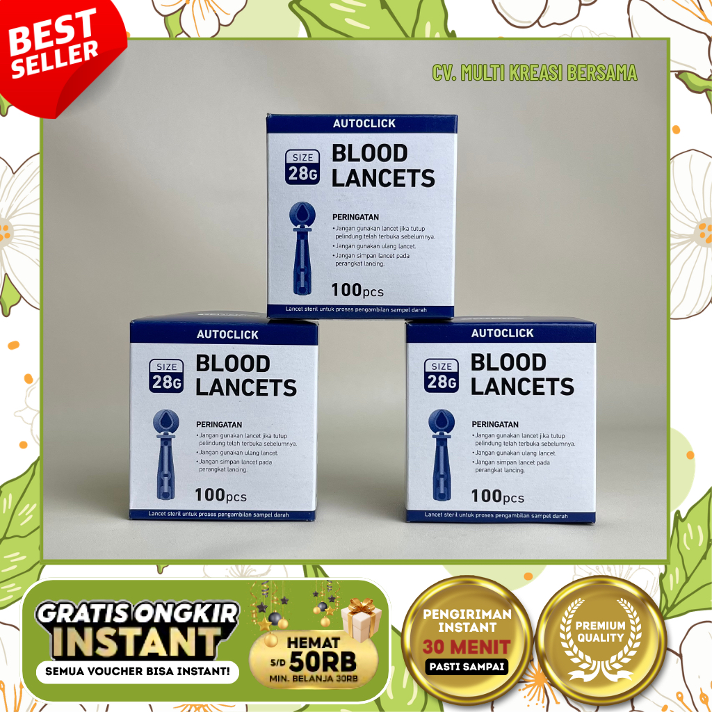BLOOD LANCETS ONEMED 28G | AUTO CLICK NEEDLE | JARUM LANCET | JARUM TES GULA DARAH | JARUM LANCET ST