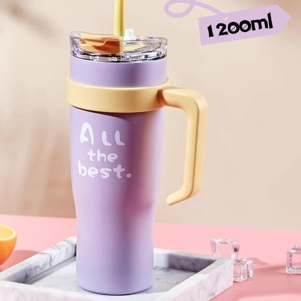 AmeeraOfficialStore - Termos Tumbler Gagang Jumbo Premium Coffee Cup Stainless Steel 1200ml HZ063