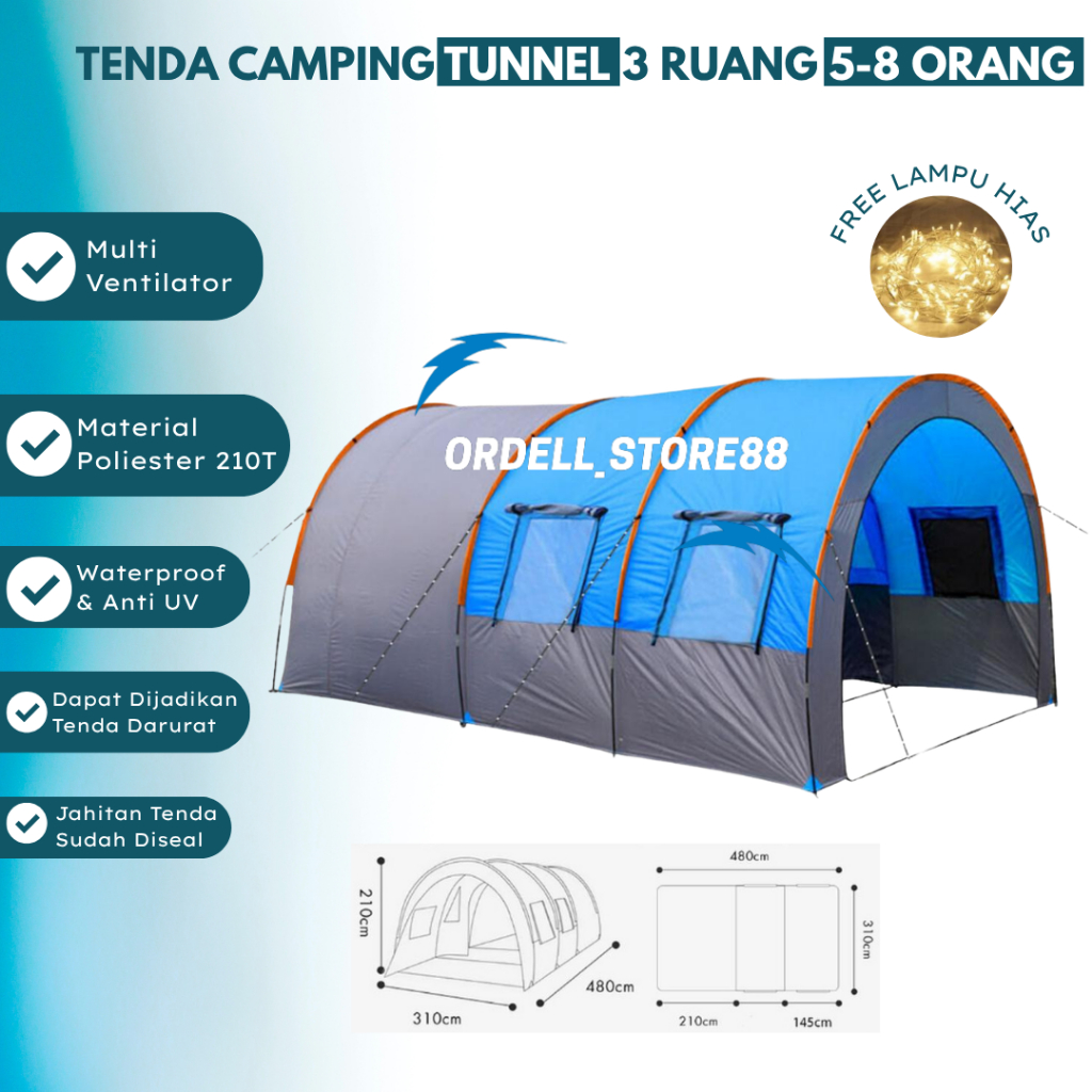 Tenda Camping Tunnel 5-8 Orang Tent Camping Tunnel Waterproof