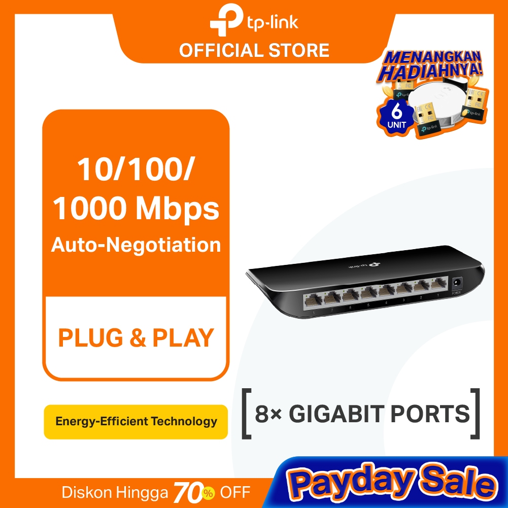 TP-Link TL-SG1008D | 8 Port Gigabit Switch | Desktop Ethernet Hub | Plug & Play | Auto Negotiation