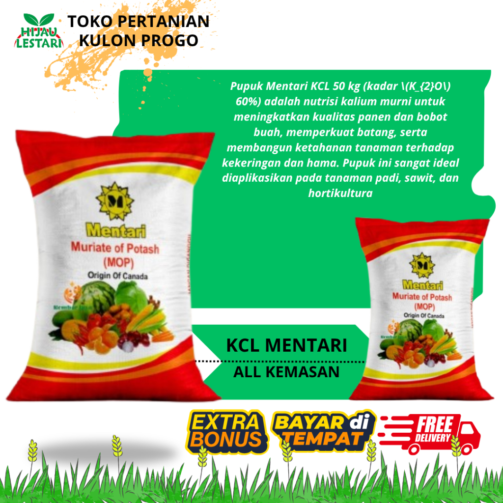 Pupuk Mentari MOP 1 Kg / Pupuk KCL / Untuk Semua Tanaman 50 Kg Origina DAN REPACK