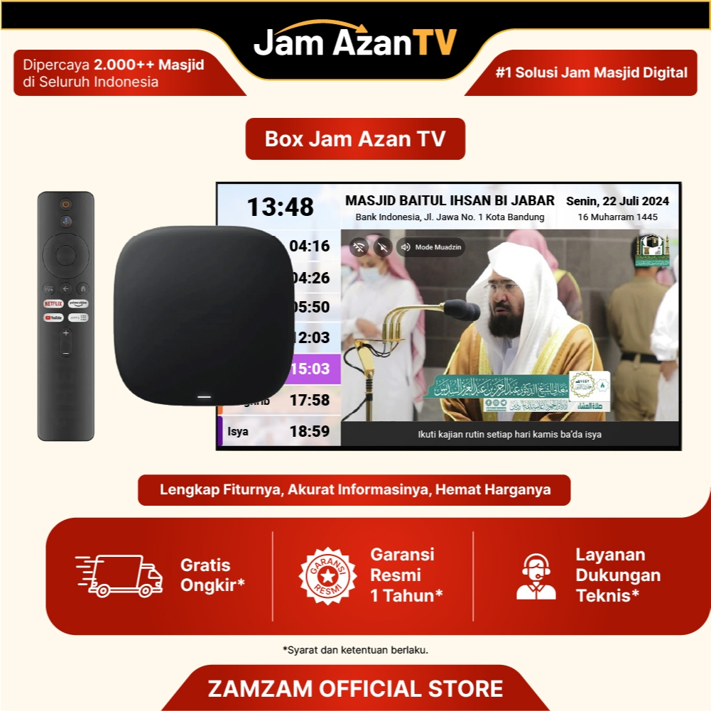 Box TV Azan Zamzam - Jam Azan TV - Solusi Digital Terintegrasi untuk Masjid