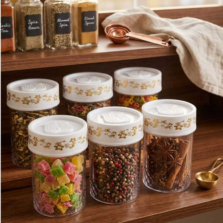 NP COLLECTION Toples Akrilik PIREX LILIA 189 1 Set 6 PCS | Toples Lebaran | Toples Aesthetic UP