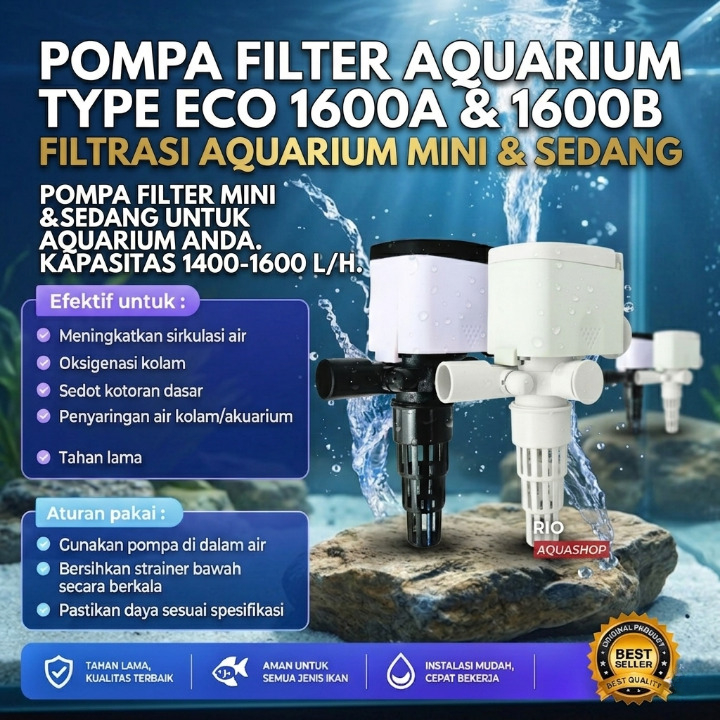Pompa Air Low Watt 1600A 1600B Aquarium Kolam Hidroponik 1400-1600 L/H High Quality Hemat Listrik