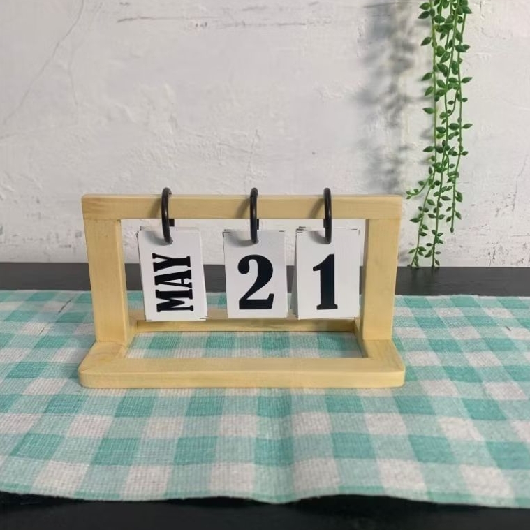 Kalender Abadi, Kayu Kalender Meja Kayu Unik Minimalis (220913)