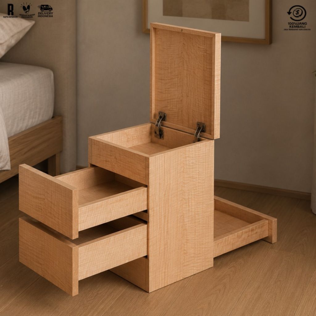 Nakas Laci Tersembunyi bukaan atas dan belakang minimalis modern [FREE PACKING KAYU]