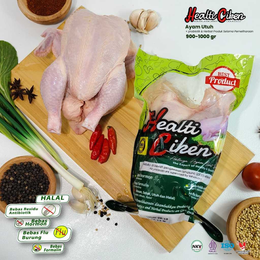 HEALTI CIKEN Ayam Probiotik Utuh 1 Ekor 900g - 1kg - Karkas Organik Sehat Bebas Antibiotik NKV Hormo