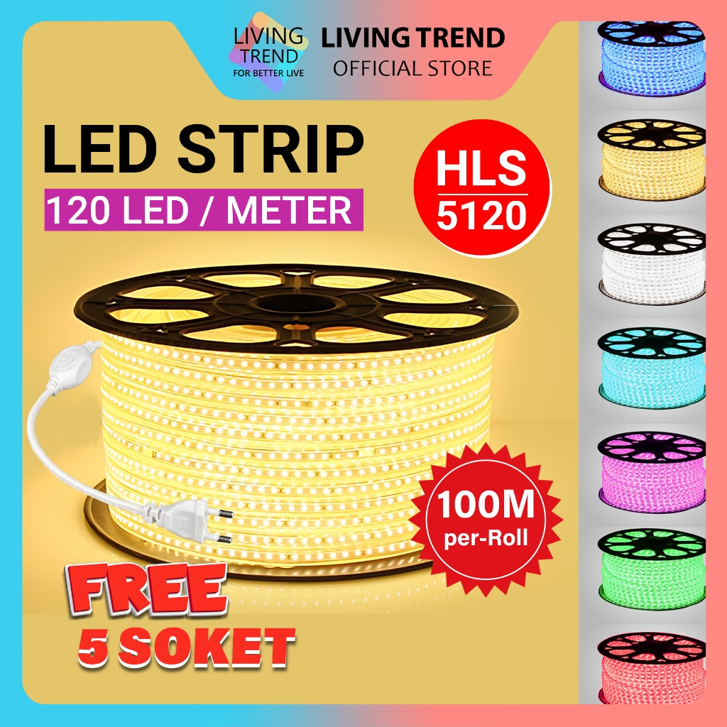 LAMPU LED STRIP HLS-5120 /LAMPU HIAS HLS-5120/ HARGA PER ROLL/ GRATIS 5 SOKET/120 LED PER METER