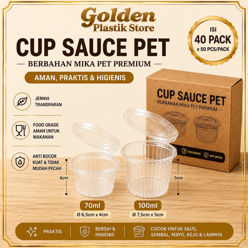 Golden Plastik Dus 2000 Pcs Cup Sauce Jely Mika tutup sambung 25ML 35ML 70ML 100ML