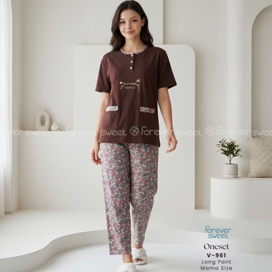 One Set Piyama Wanita Premium - Tangan Pendek Celana Panjang CP Mama Size | FOREVER SWEET